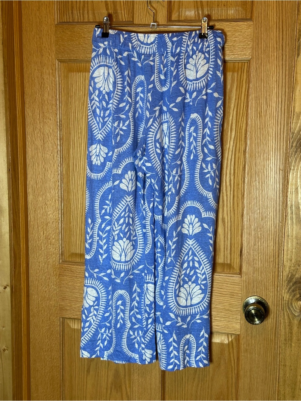 Joie 100% Linen 2-Piece Matching Set vibrant blue & white paisley block print SM - Picture 7 of 12